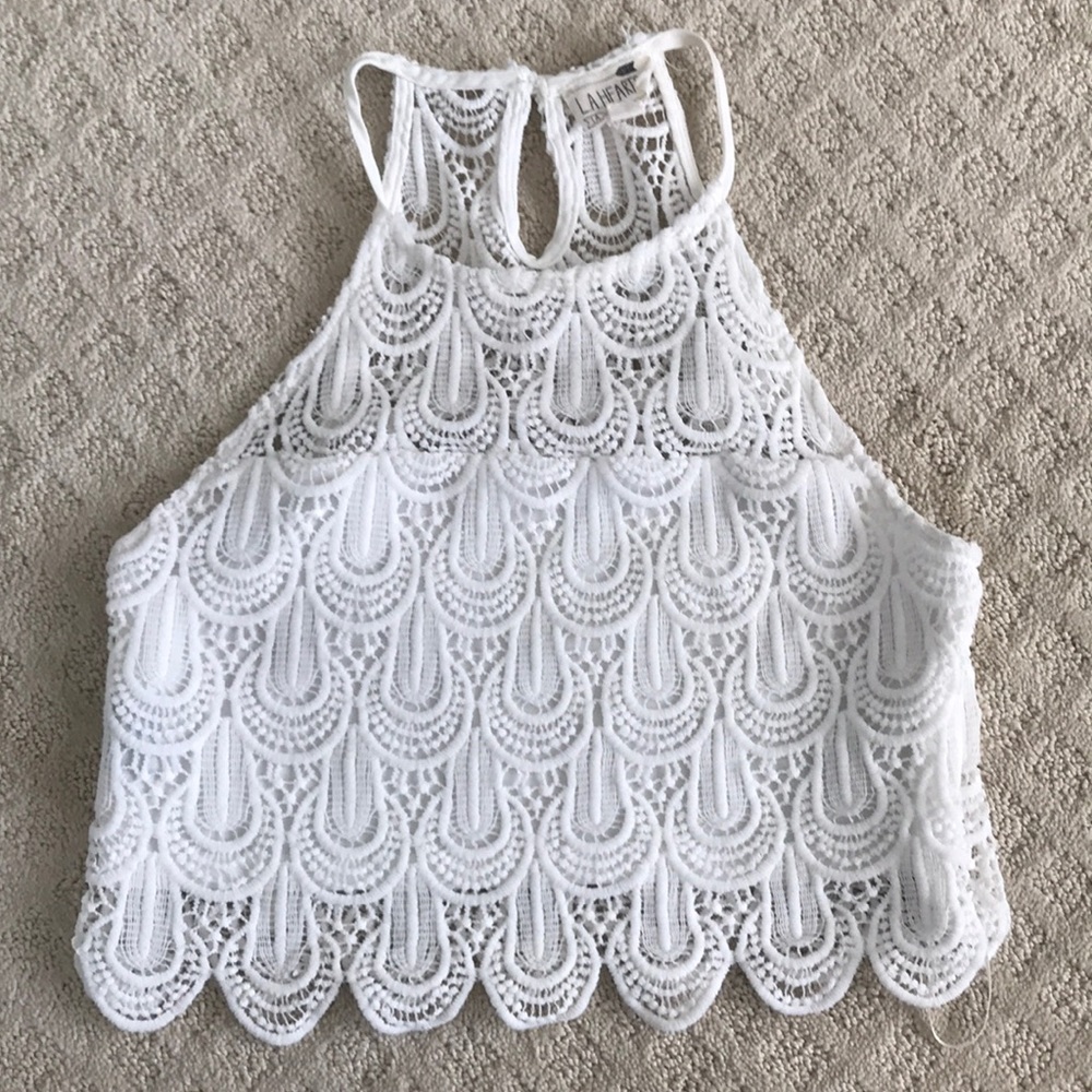 LA Hearts White Crochet Crop Top